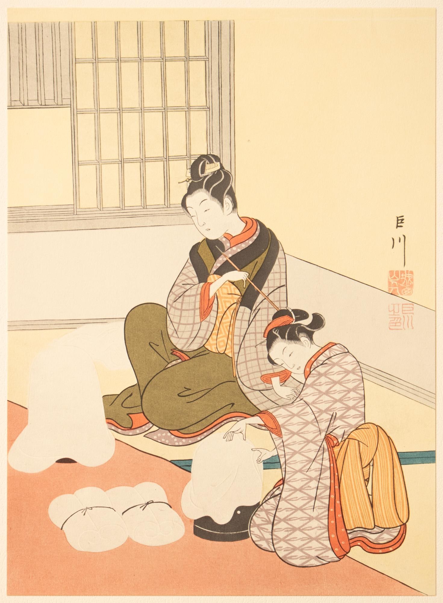 1963 After Harunobu "Evening View of Snow on Lacquered Tub", Full-Color Print From Japan - 3