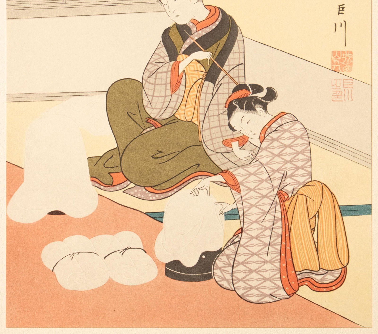 1963 After Harunobu "Evening View of Snow on Lacquered Tub", Full-Color Print From Japan - 5