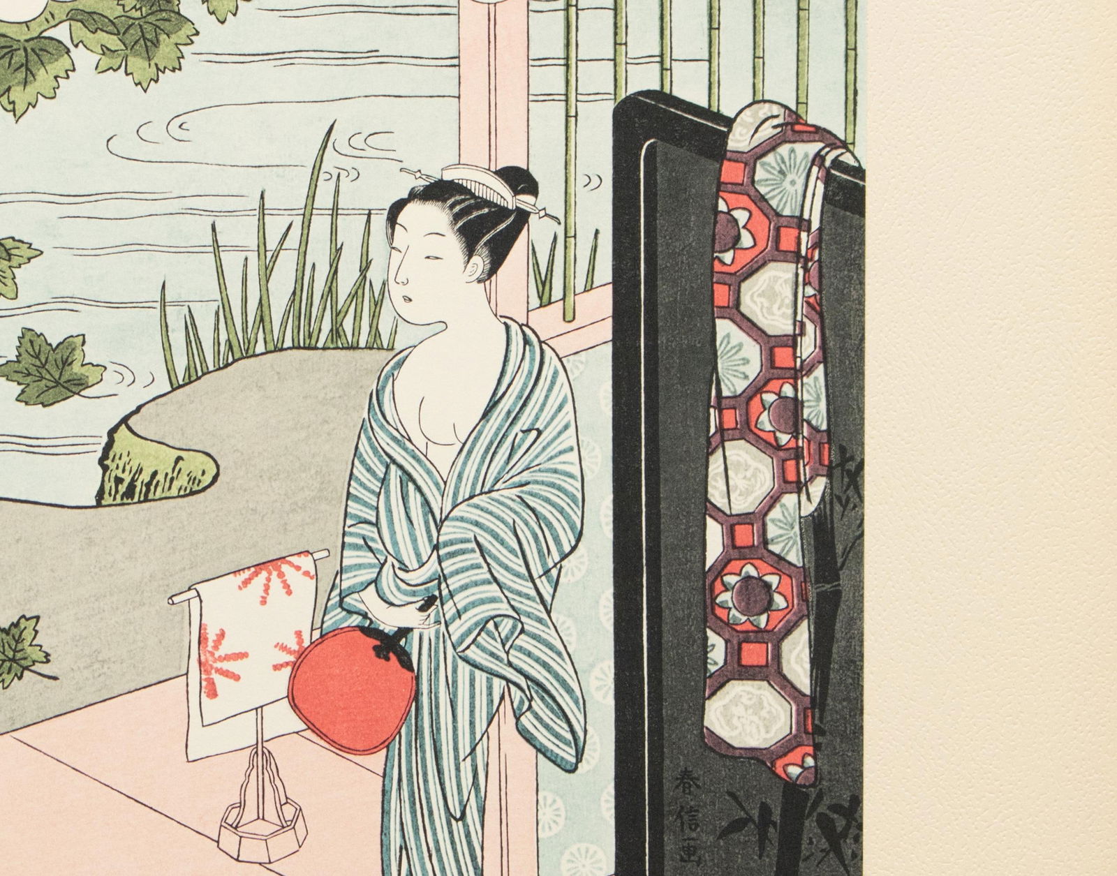 1963 After Harunobu "Collection of Ancient Poems - Poet Fujiwara No Toshiyuki", Full-Color Print - 6