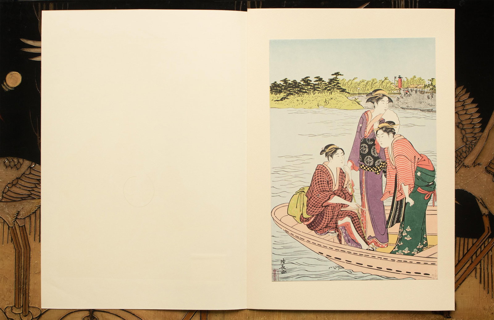 1964 After Kiyonaga "The Ferry on the Rokugo River", Full-Color Print From Japan - 6