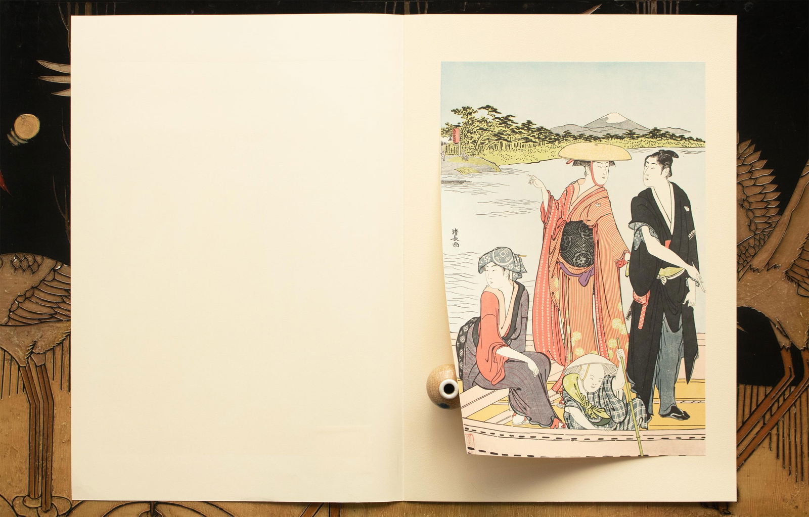 1964 After Kiyonaga "The Ferry on the Rokugo River", Full-Color Print From Japan - 7