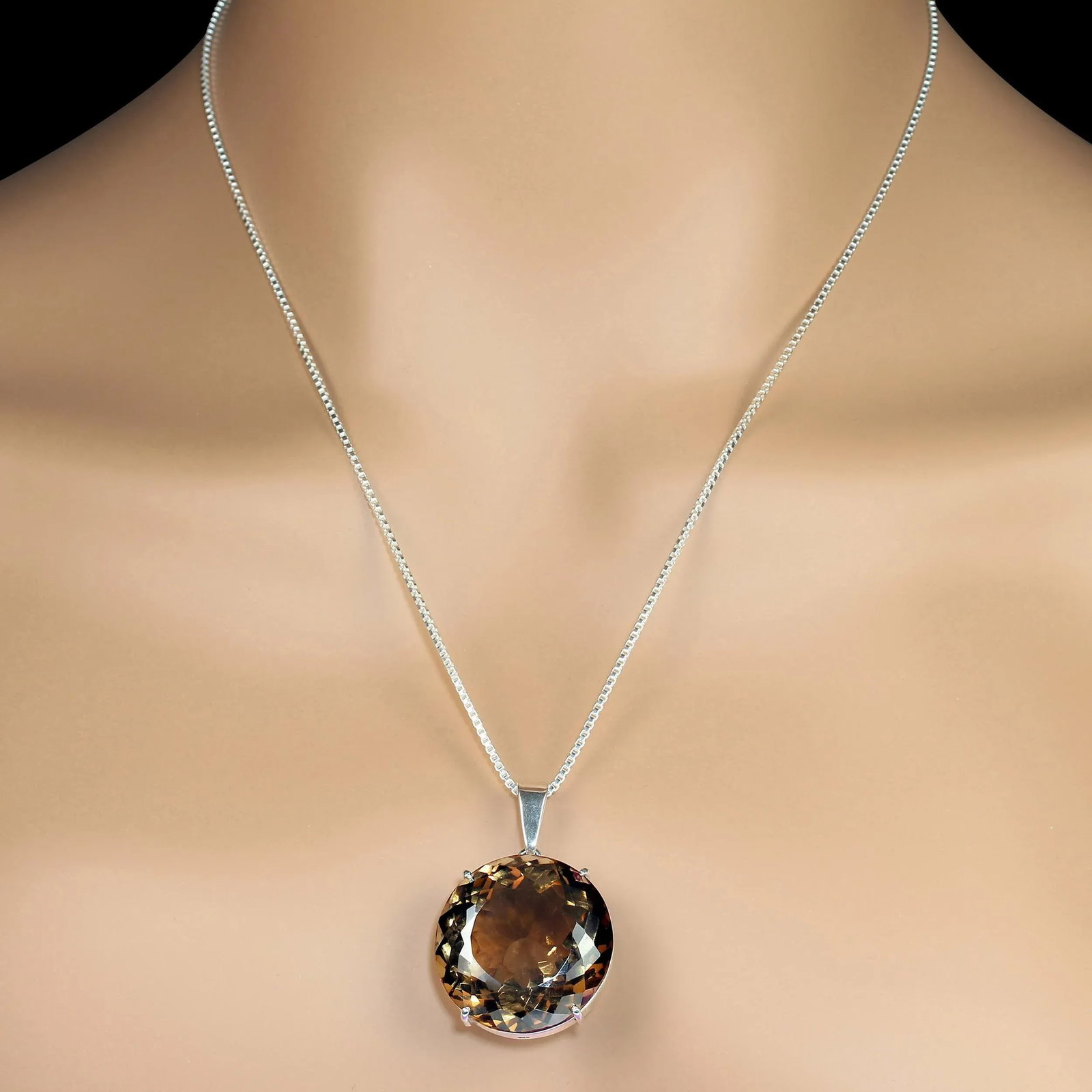 Statement 64Ct Round Smoky Quartz and Sterling Silver Pendant - 2