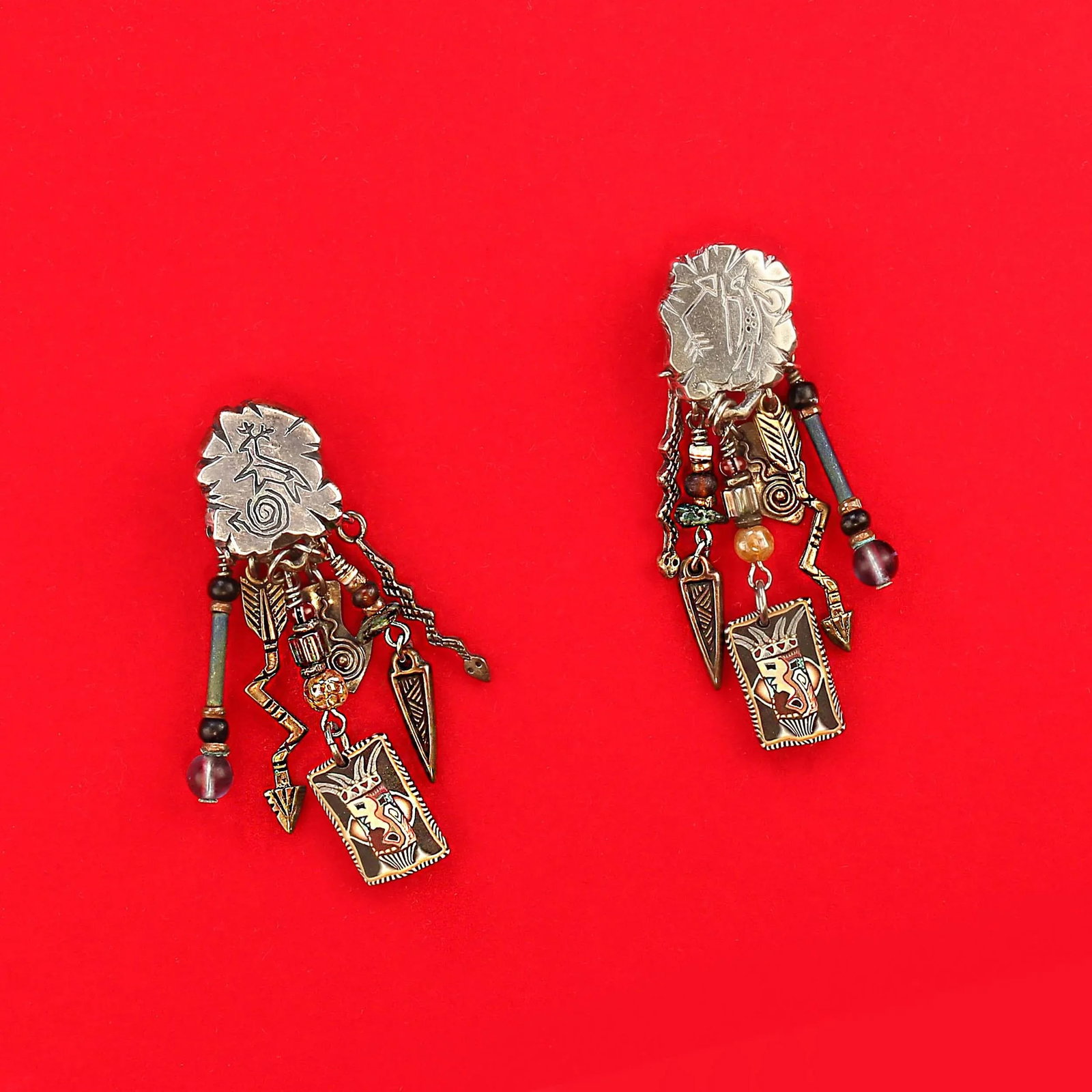 Metal Clip on Dangle Earrings - 2 Pieces - 4