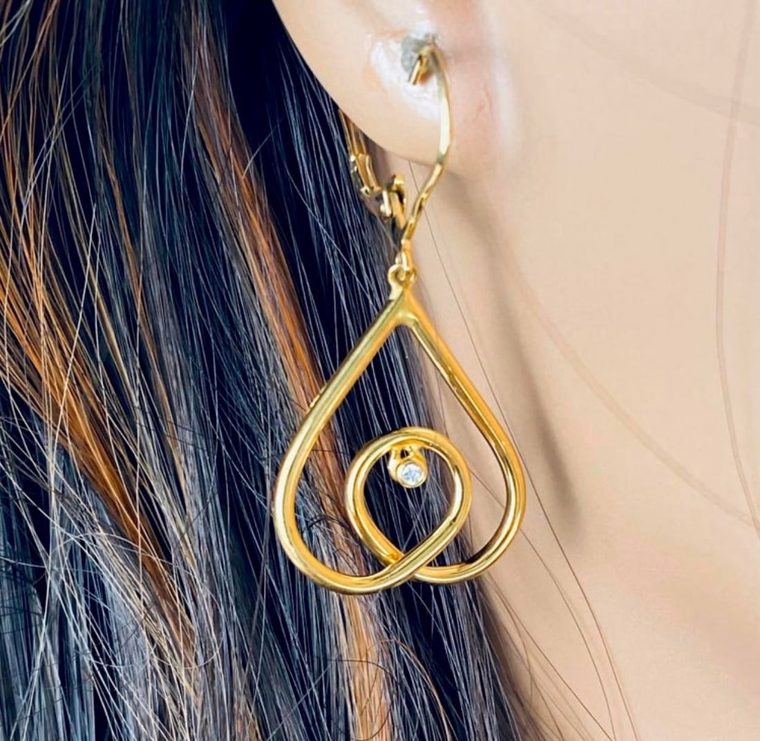 Open Heart Diamond 0.10 Carat 14 Karat Yellow Gold 0.90 Inch Drop Earrings - 2 Pieces - 2