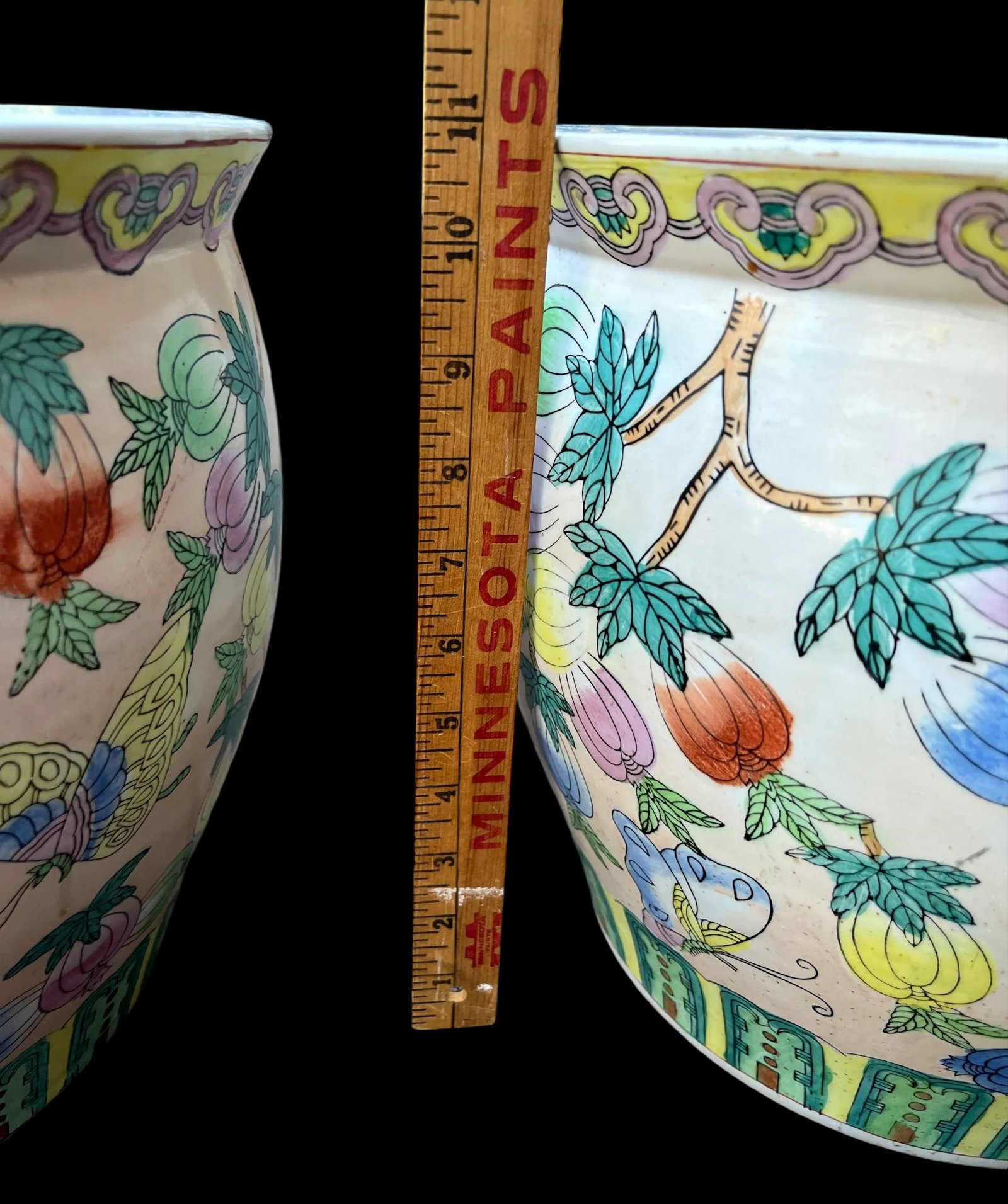 Vintage Vintage Pink, Green and White Chinoiserie Fish Bowl Planters - Set of 2 - 6