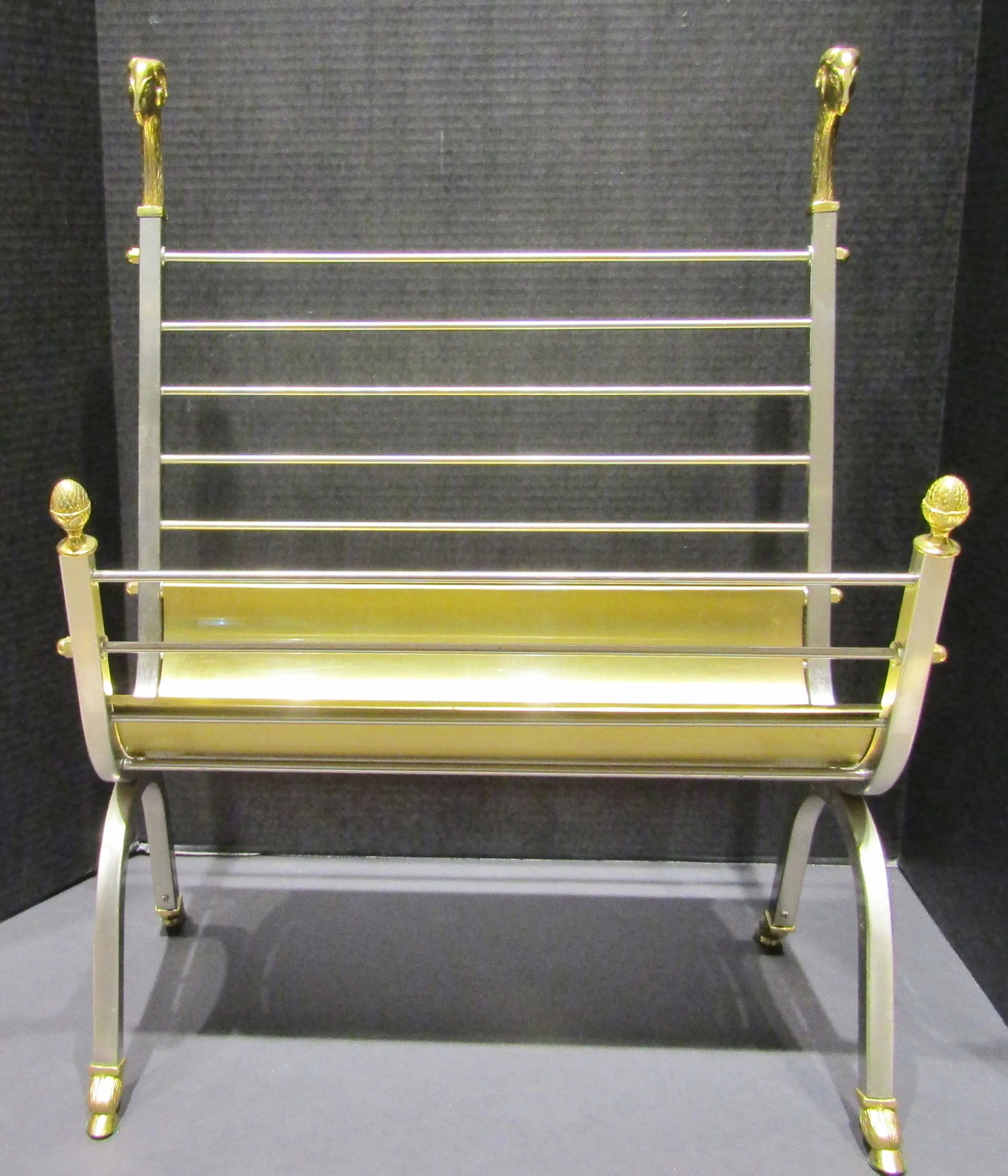 Vintage French Attributed to Maison Jansen Brass and Steel Magazine Rack Circa 1960's - 2