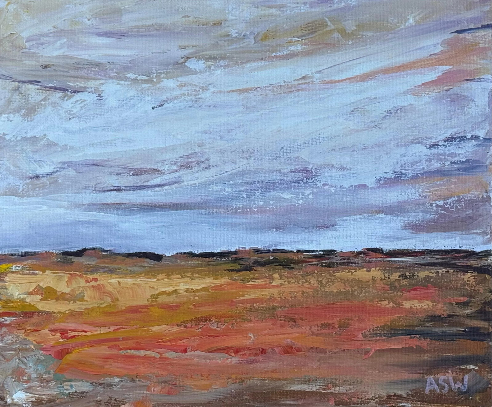 Serene Horizons - Expansive Skies Meet Textured Earthy Tones in Tranquil Harmony, 2024, Framed - 6