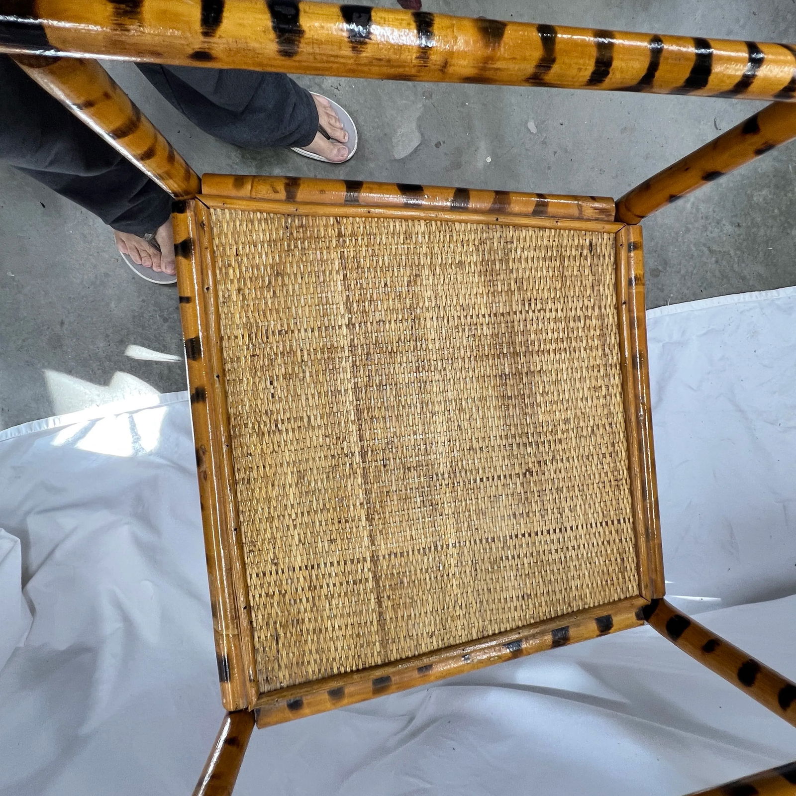 Burnt Bamboo Arm Chair With Woven Rattan Seat. - 2