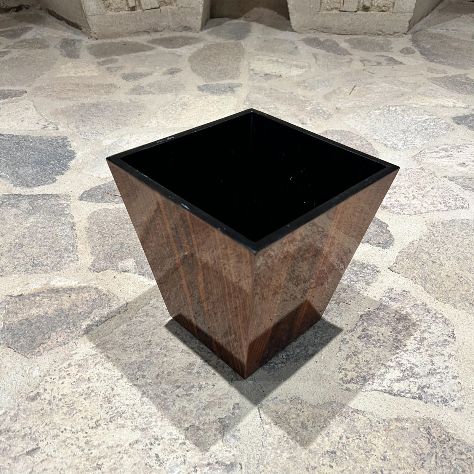 1970s MCM Walnut Wood Planter Box Jardiniere Waste Basket - 3