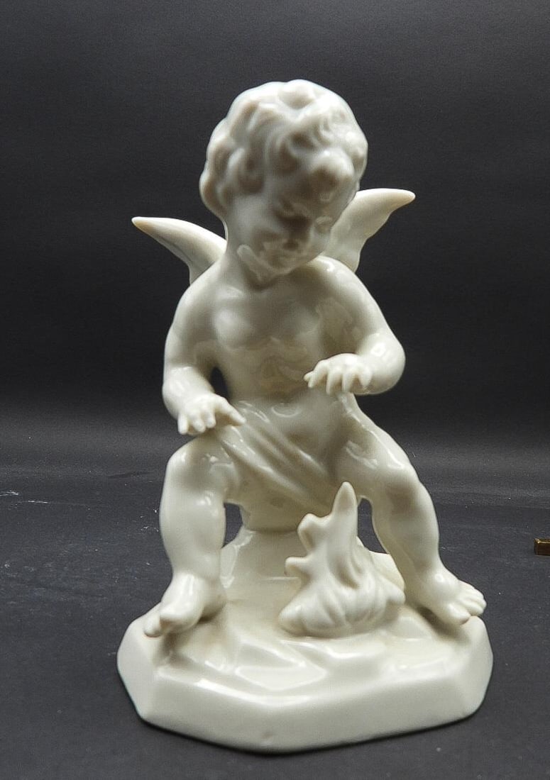Antique Ernest Bohne Dresden Putti Cherub Angel Hard Paste Porcelain Figurine - 2
