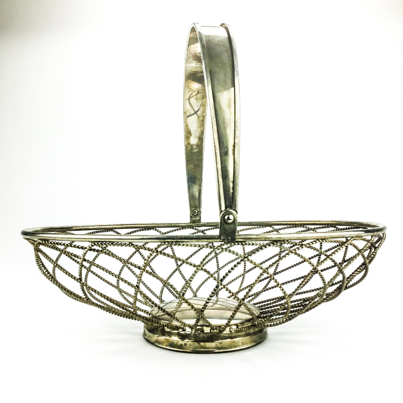 Vintage Silver Tone Wire Basket With Handle - 3
