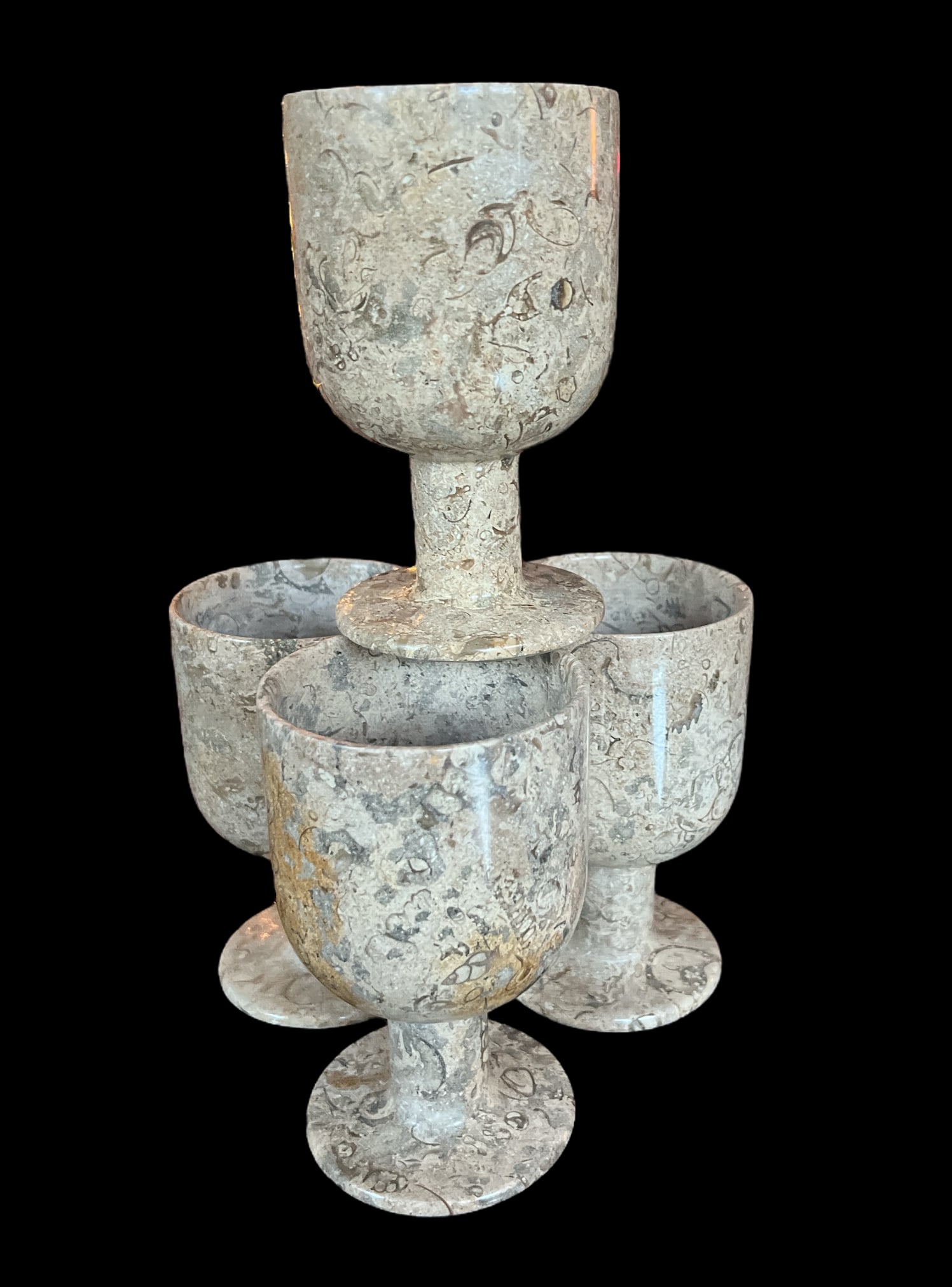 1970s Fossilized Italian Marble Stone Wine Goblets- Set of 4 - 4