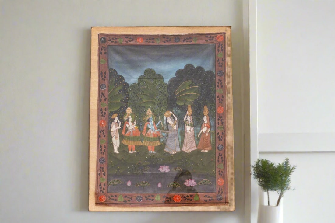 Enchanting Framed Lord Krishna and Gopis Indian Painting - 2