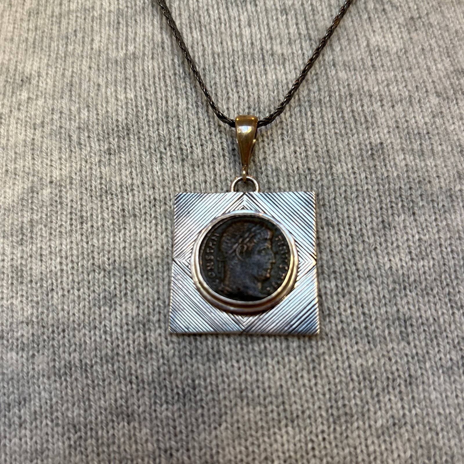 Antique Roman Coin W Square Setting in Silver - 3