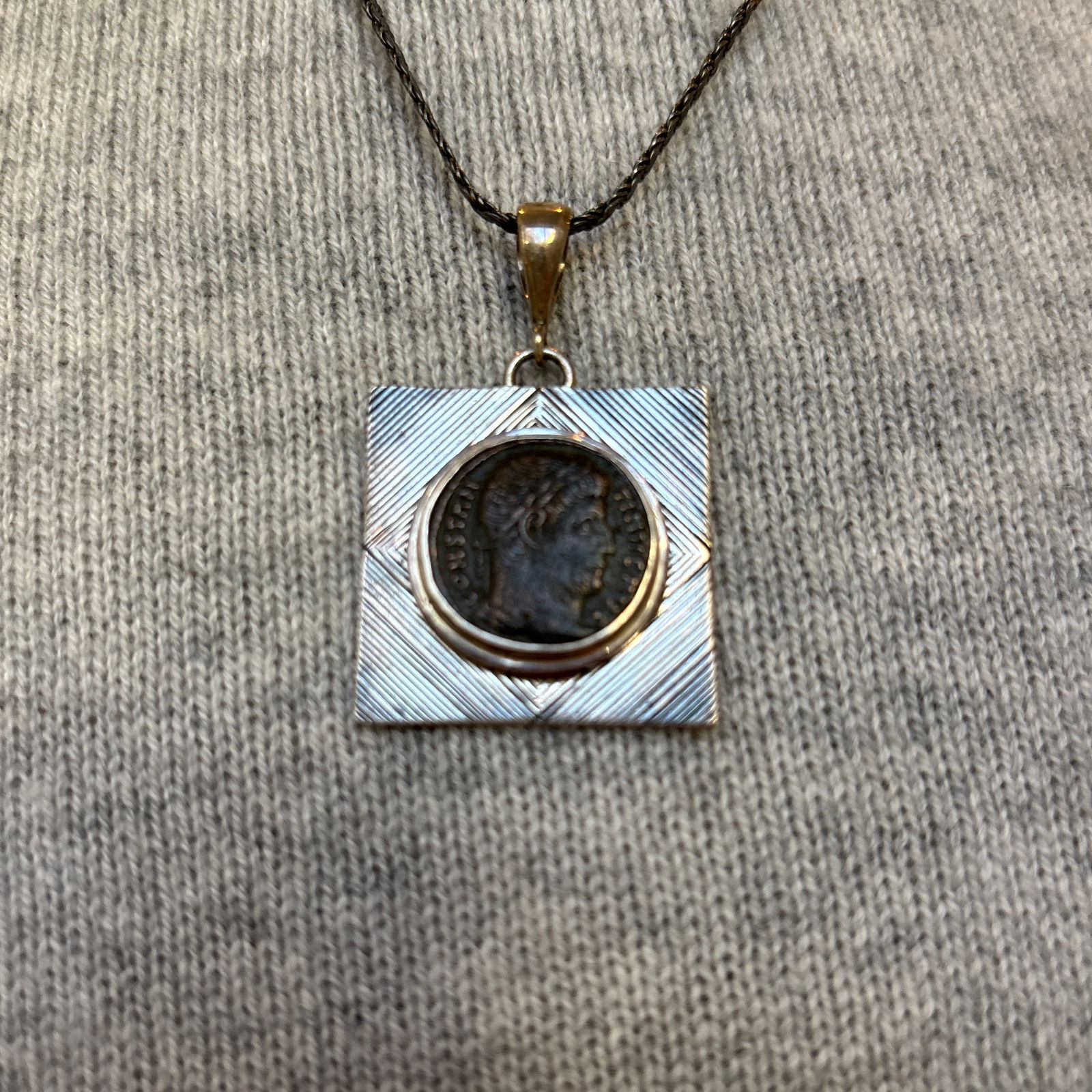 Antique Roman Coin W Square Setting in Silver - 7