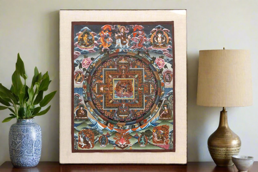 Framed Cosmic Mandala Tibetan Thangka - 2