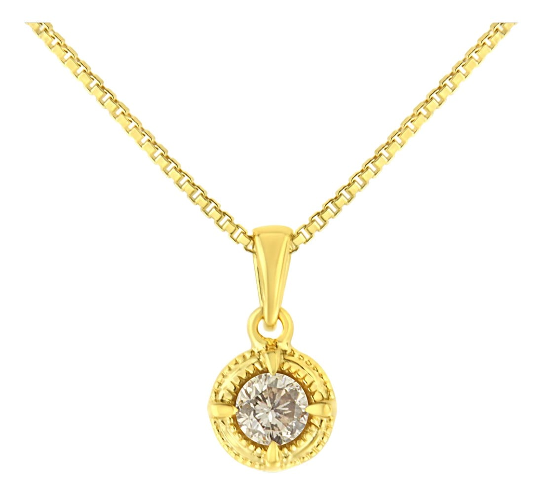 14K Yellow Gold Plated .925 Sterling Silver 1/5 Cttw Brilliant Round Cut Diamond Solitaire Milgrain (1 of 7)