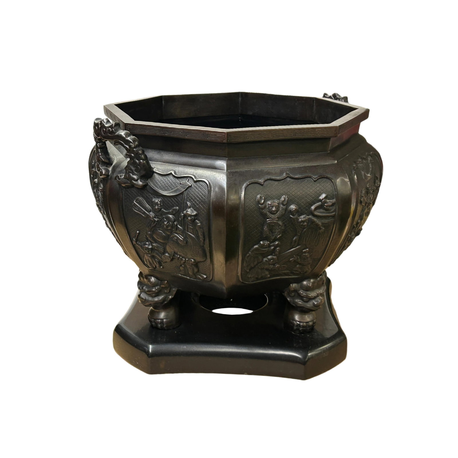 Vintage Bronze Metal Hexagonal Ding Shape Incense Burner Display Art - 3