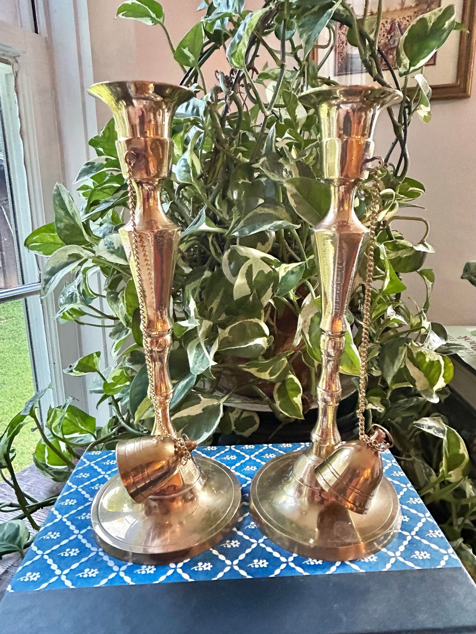 Early 20th Century Solid Brass Candlestick Holders With Attached Brass Snuffers - 2