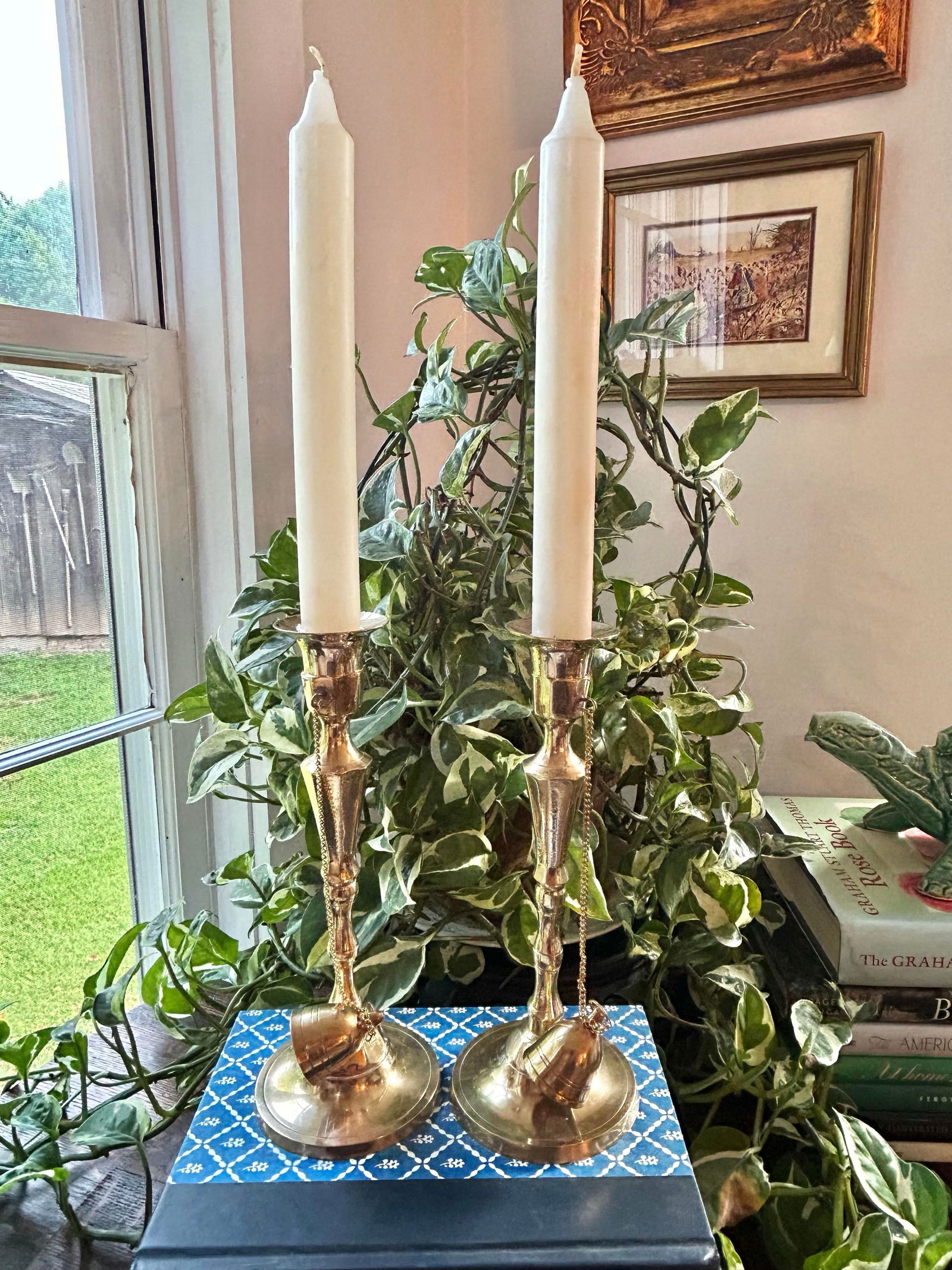 Early 20th Century Solid Brass Candlestick Holders With Attached Brass Snuffers - 3