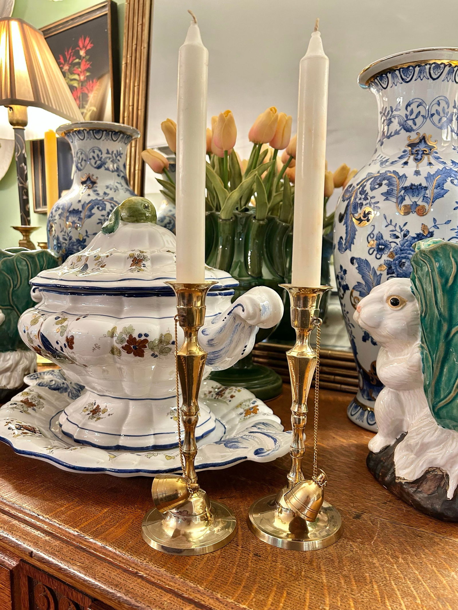 Early 20th Century Solid Brass Candlestick Holders With Attached Brass Snuffers - 4
