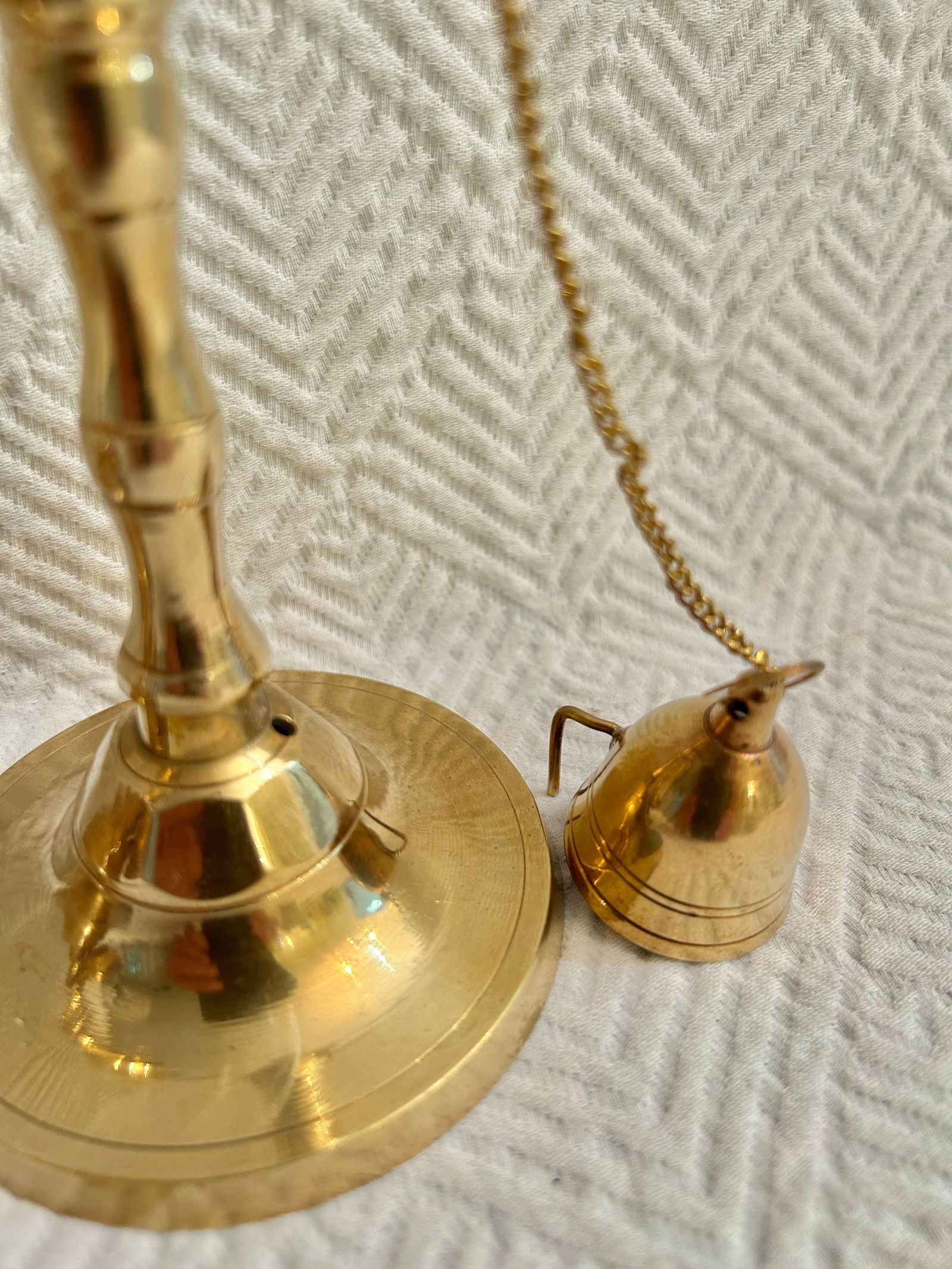 Early 20th Century Solid Brass Candlestick Holders With Attached Brass Snuffers - 5