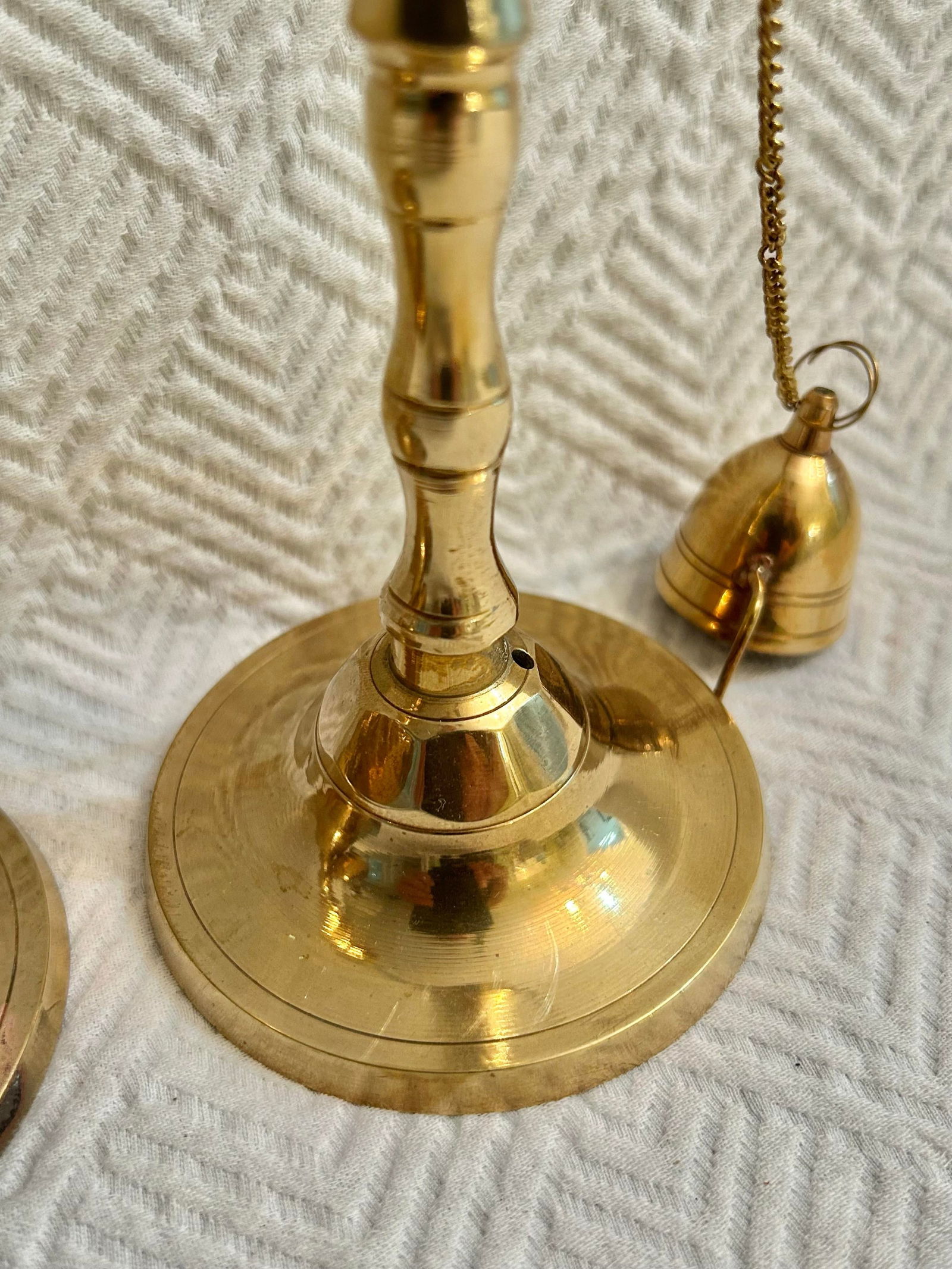 Early 20th Century Solid Brass Candlestick Holders With Attached Brass Snuffers - 6