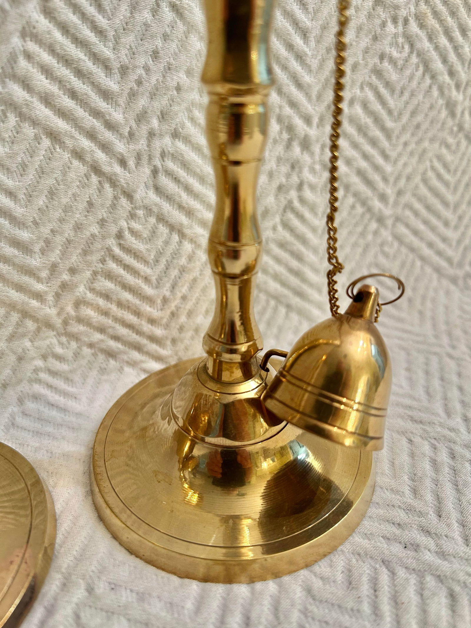 Early 20th Century Solid Brass Candlestick Holders With Attached Brass Snuffers - 8