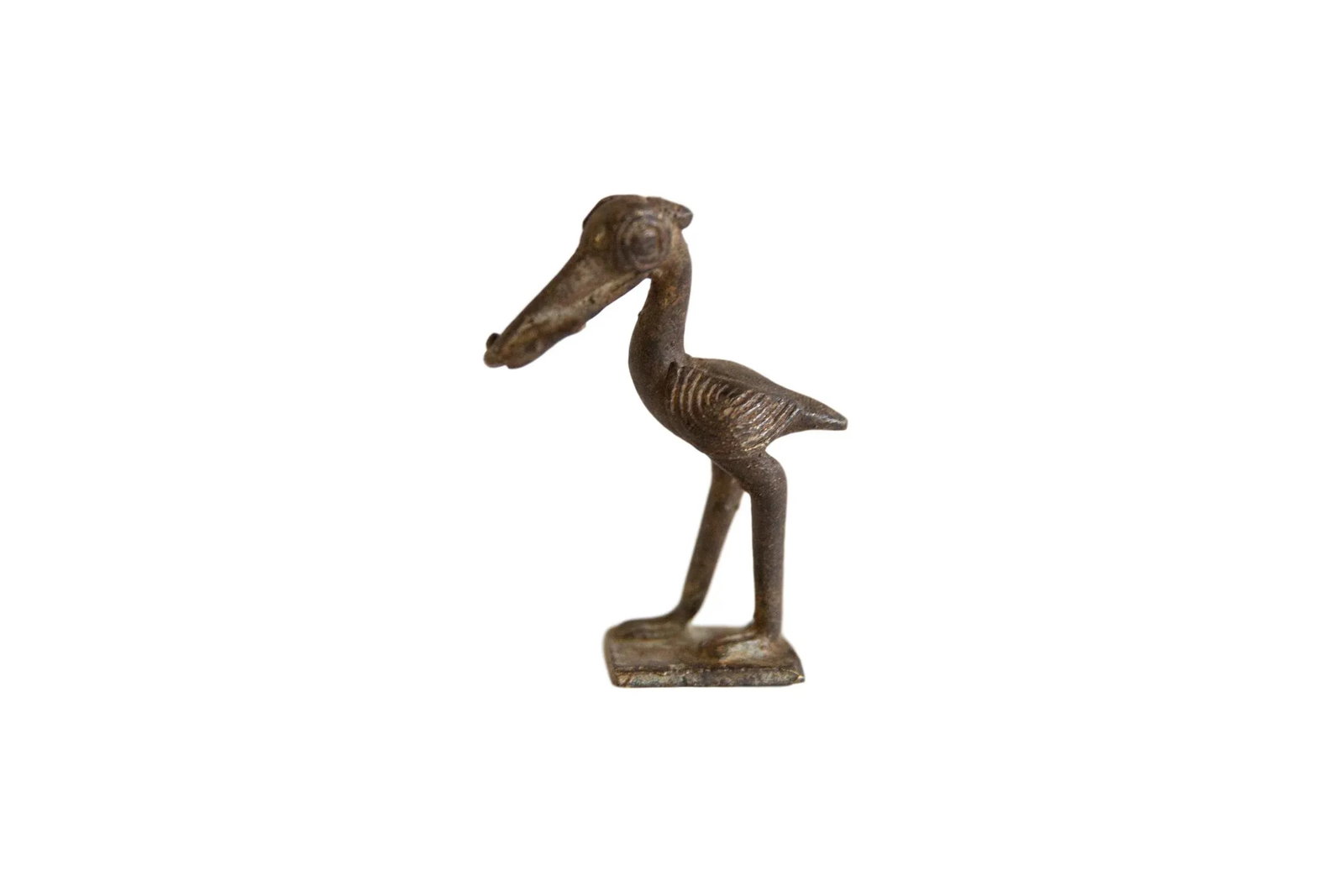 Vintage African Dark Bronze Head Down Stork With Fish - 6