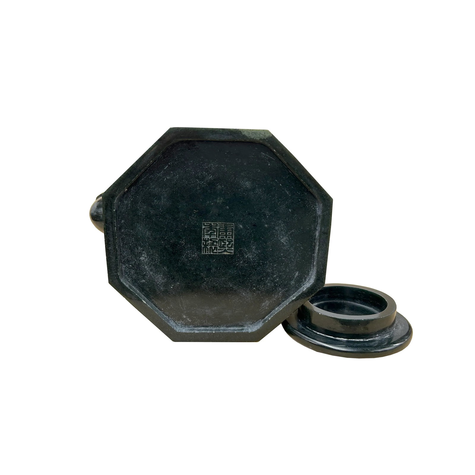 Vintage Chinese Black Inkstone Octagonal Teapot Shape Display Art - 8