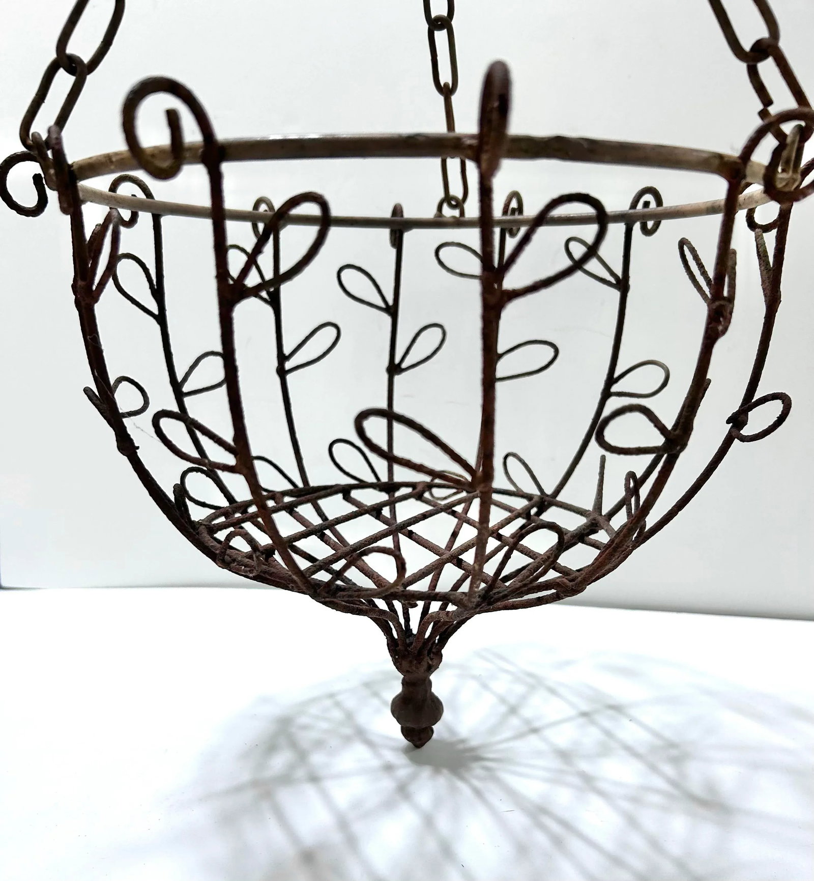 1950s Wrought Iron Hanging Basket With Flower Petal/Leaf Detail - 2
