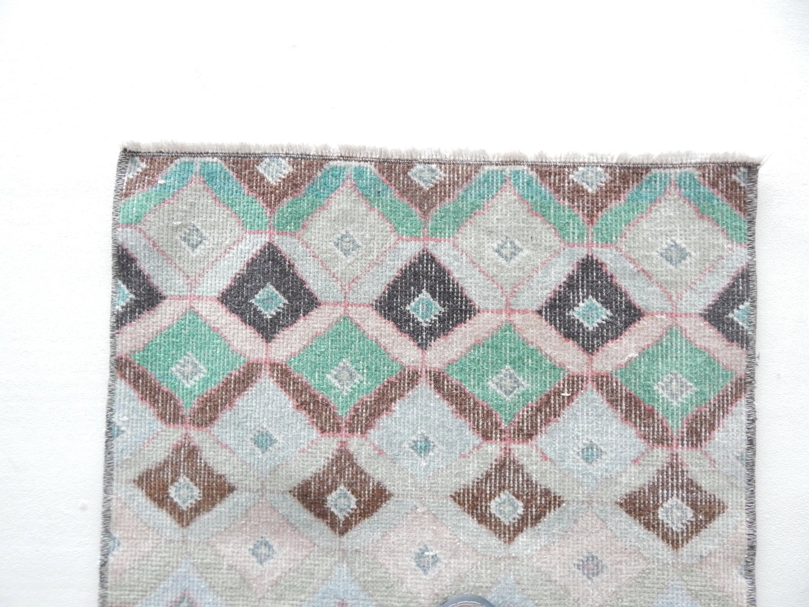 Square Low Pile Turkish Hand Knotted Door Runner Rug 1'11" X 2'3" - 4