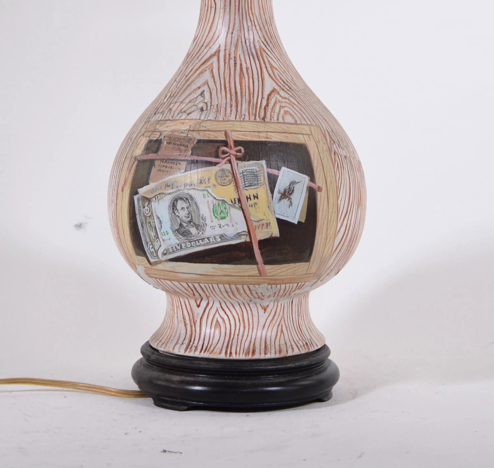 Vintage Hand-Painted Faux Wood & Trope Lo'il Design Vase Lamp - 5