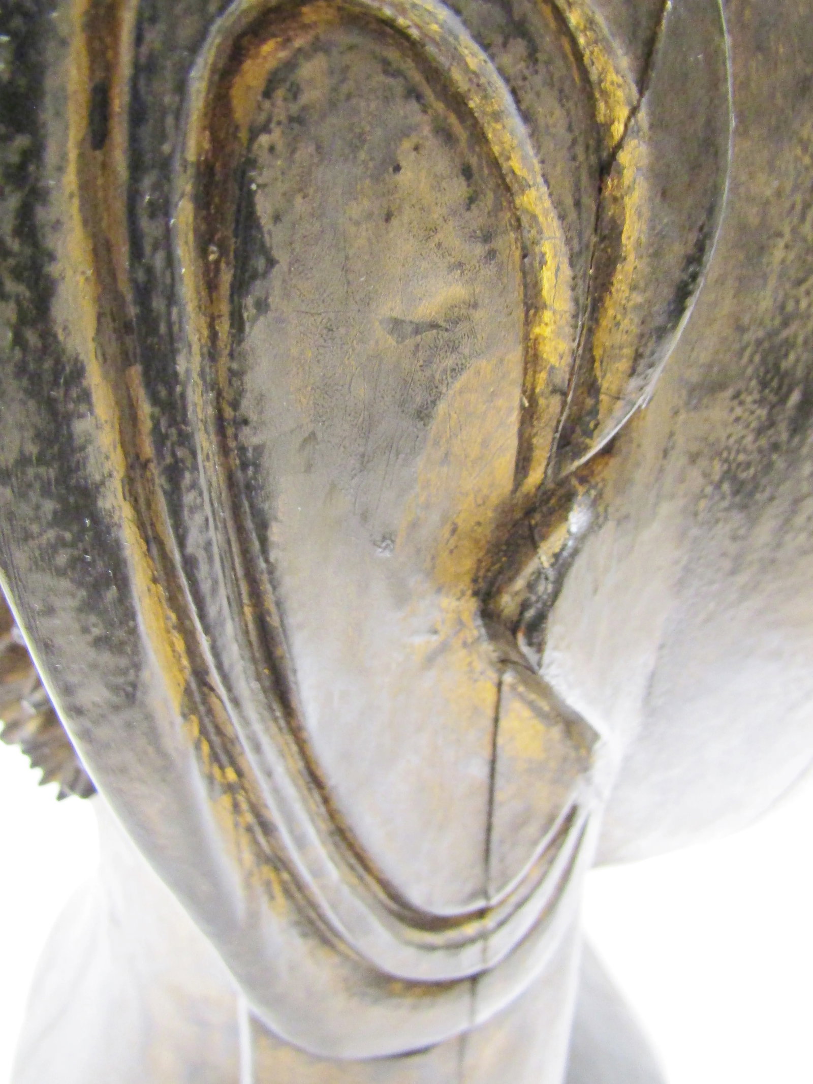 1920s Large Antique Hand Carved Solid Lacquered Wood Burmese Buddha Bust Head - 12