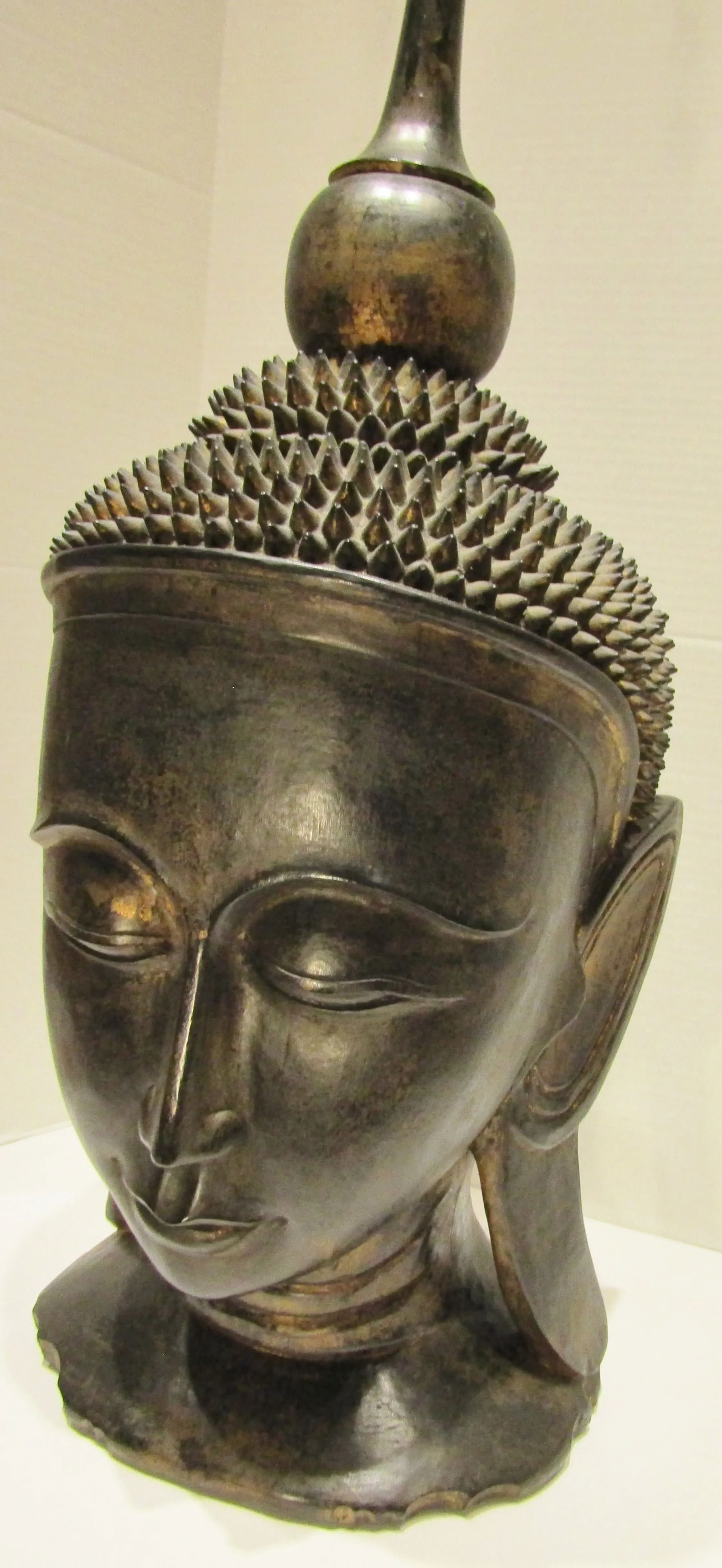 1920s Large Antique Hand Carved Solid Lacquered Wood Burmese Buddha Bust Head - 2