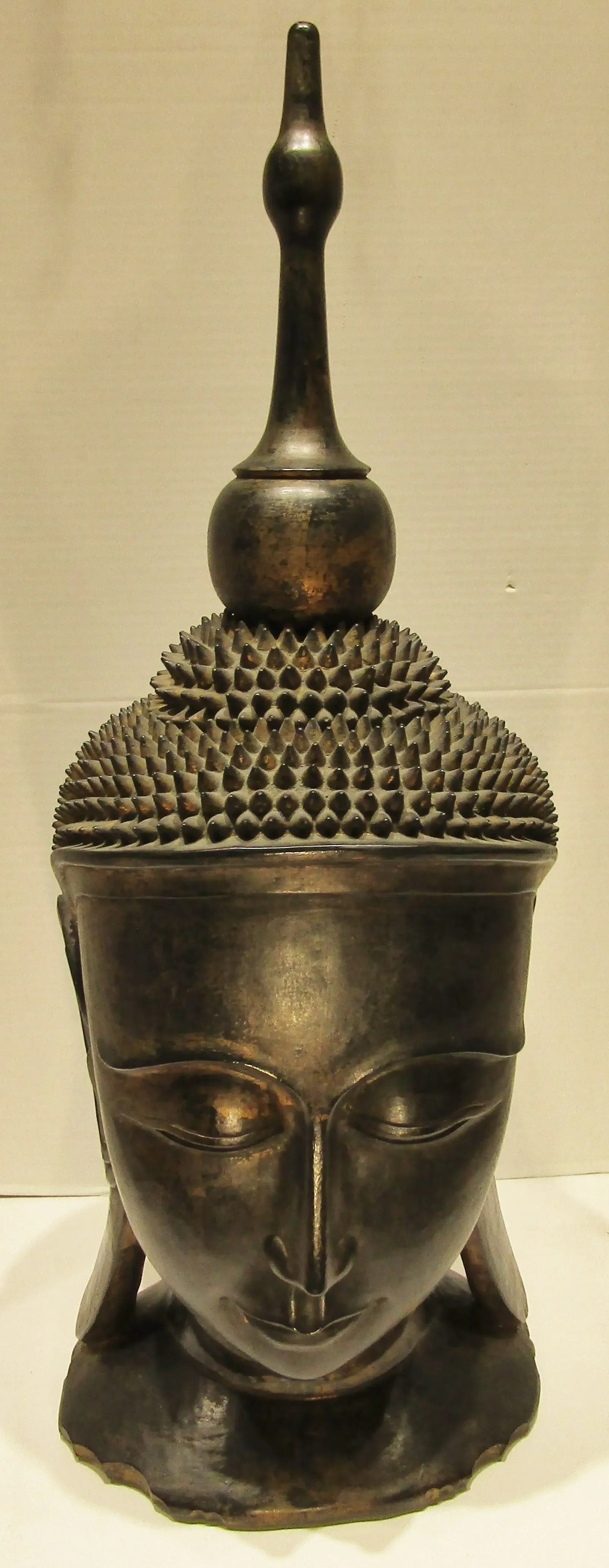 1920s Large Antique Hand Carved Solid Lacquered Wood Burmese Buddha Bust Head - 3