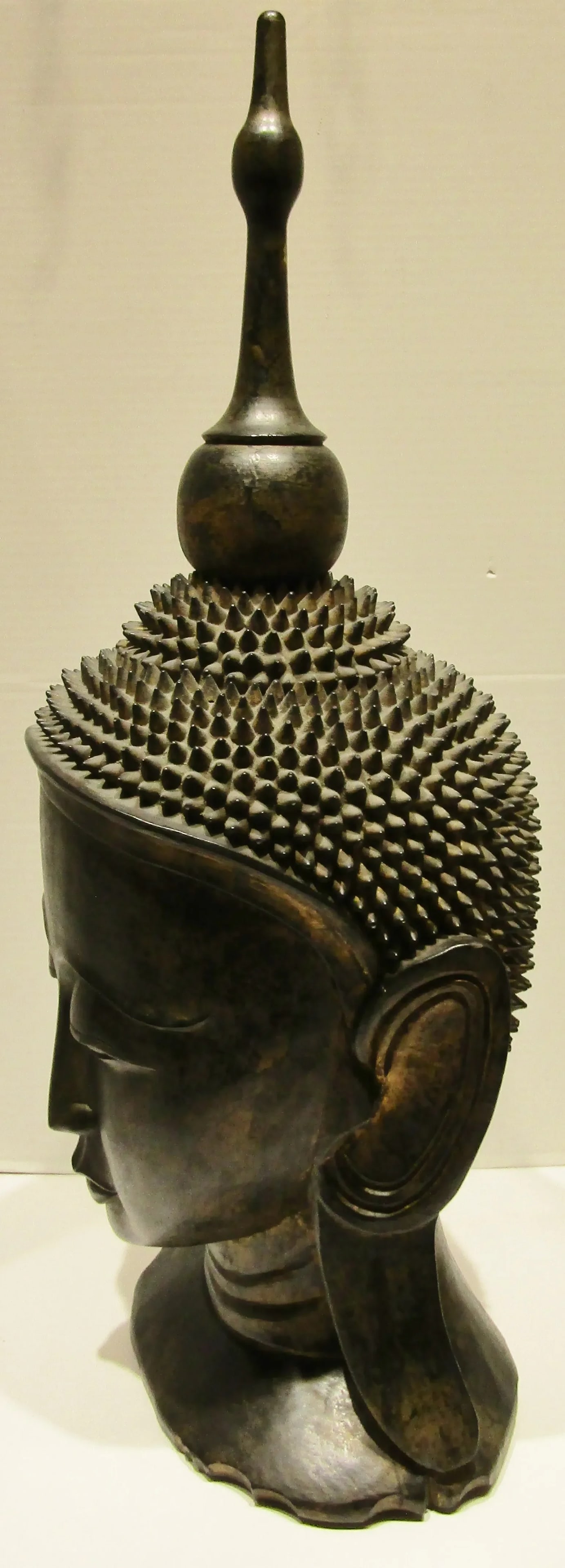 1920s Large Antique Hand Carved Solid Lacquered Wood Burmese Buddha Bust Head - 7