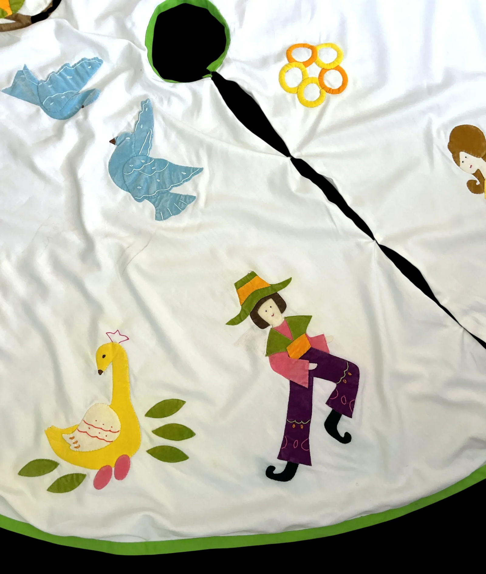 Mid-Century "Twelve Days of Christmas" Hand-Appliquéd 54" Tree Skirt - 7