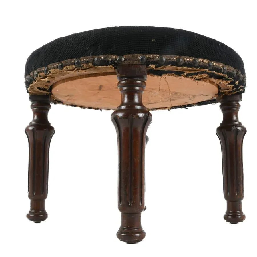 Antique 20th Century Floral Needlework Footstool - 6