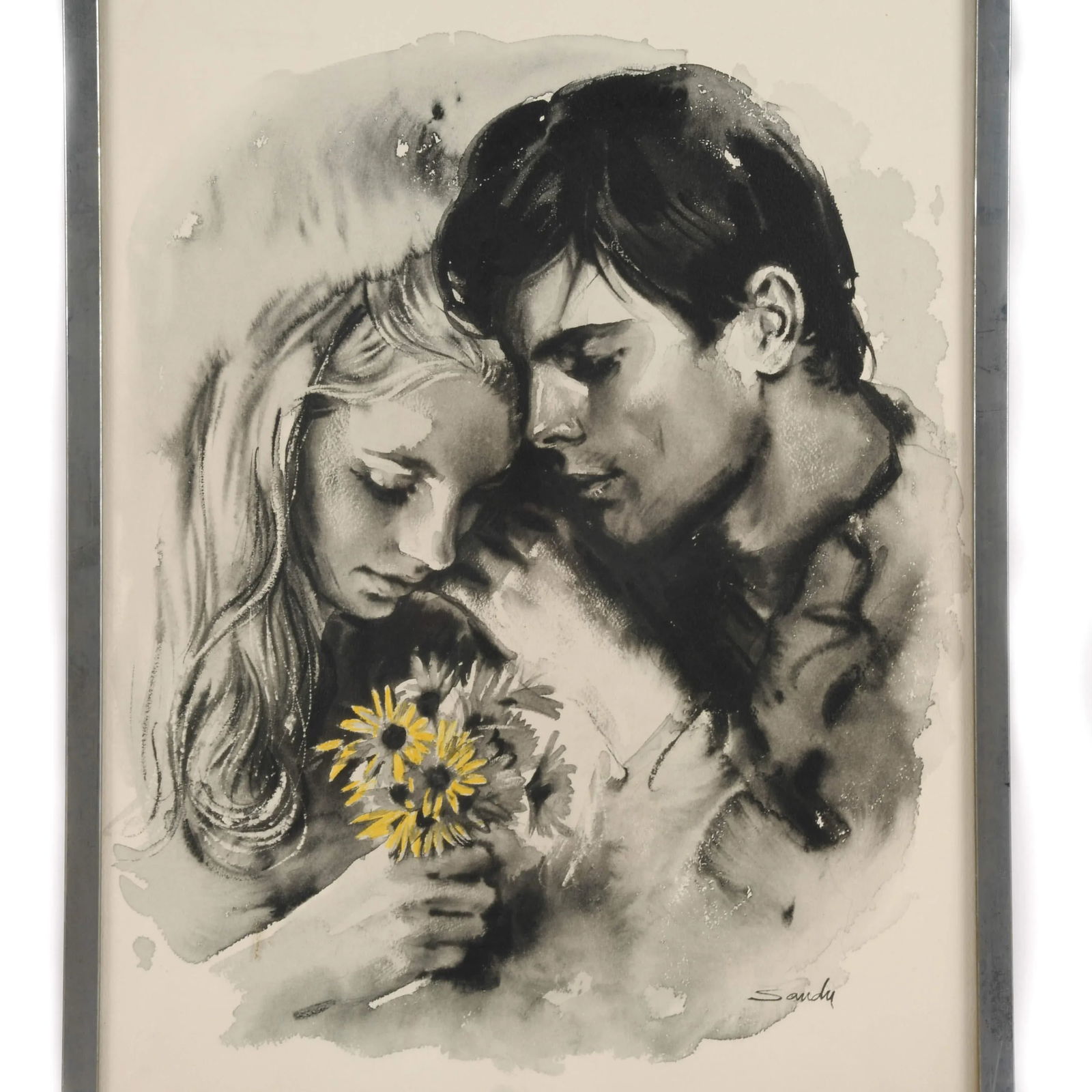 Framed Signed Sandu Liberman "Young Lovers" Gouache Watercolor - 2