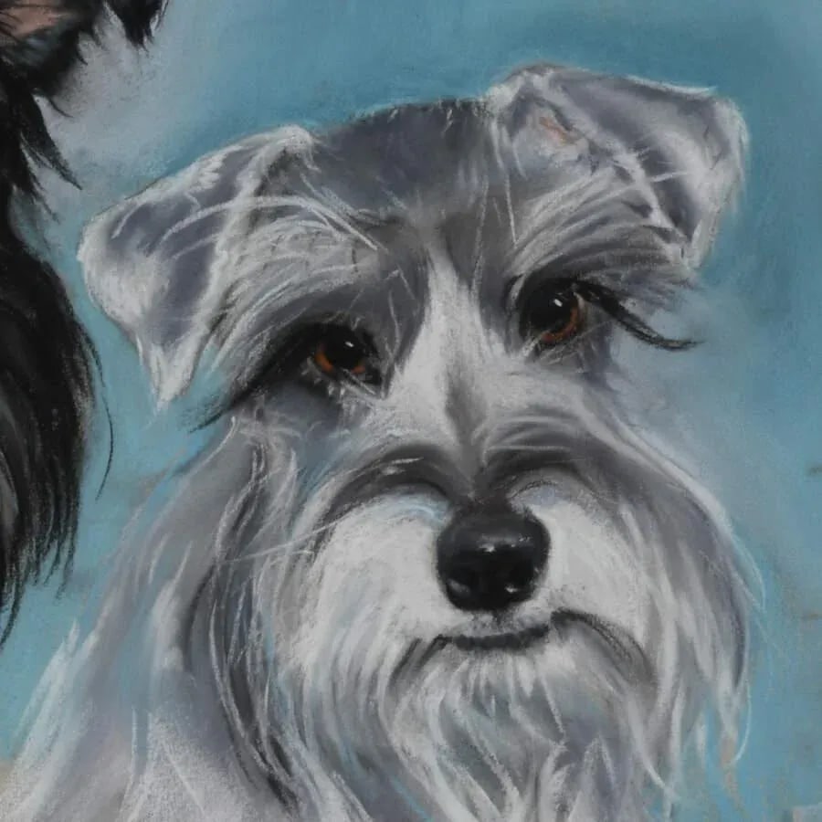 Framed Charcoal of Two Dogs "The Eyes of a Mom" Artist Signed - 2