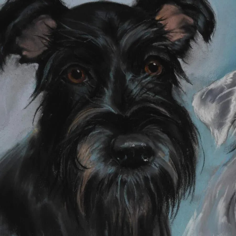 Framed Charcoal of Two Dogs "The Eyes of a Mom" Artist Signed - 3