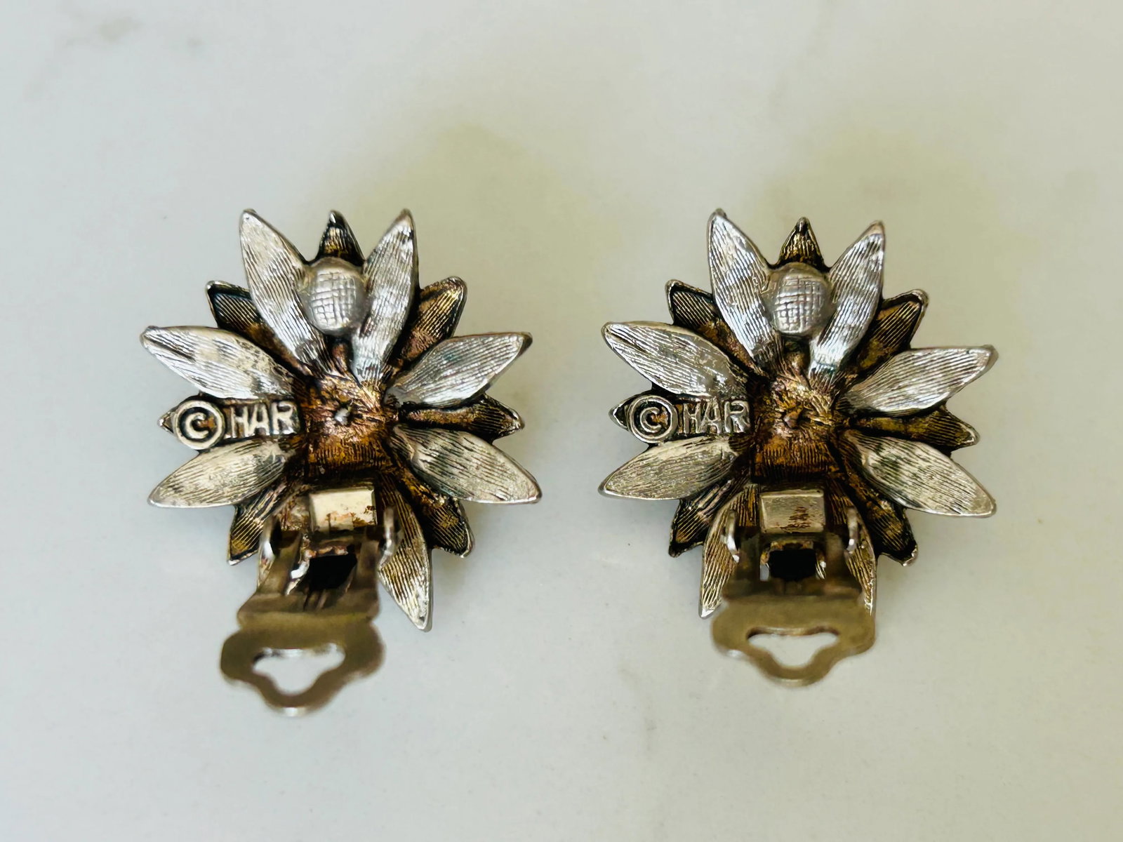 Har Signed Vintage Rhinestone & Faux Pearl Starburst Clip-on Earrings - A Pair - 7
