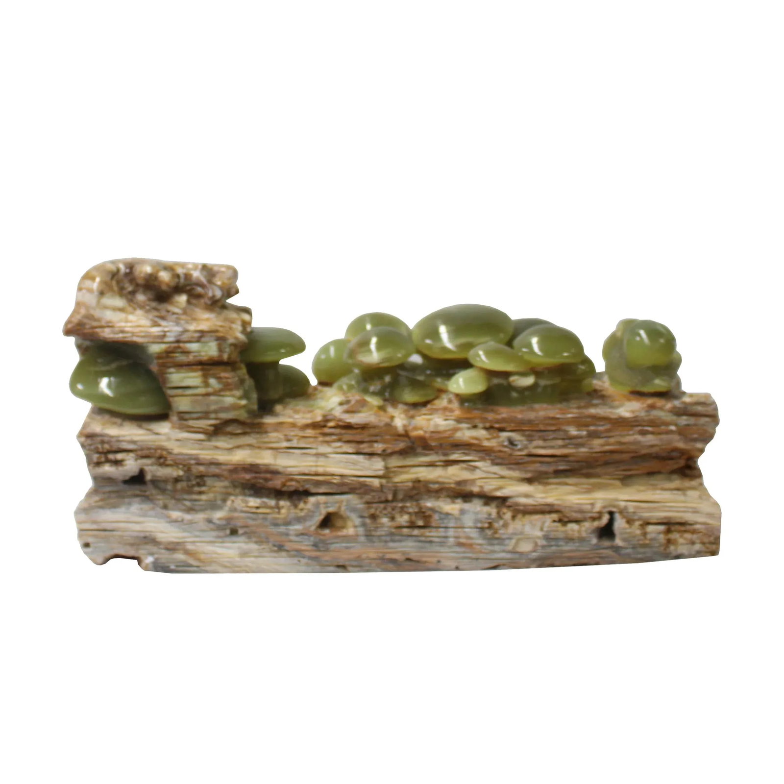 Natural Stone Carved Snail Mushroom on Wood Fengshui Display Figure - 4