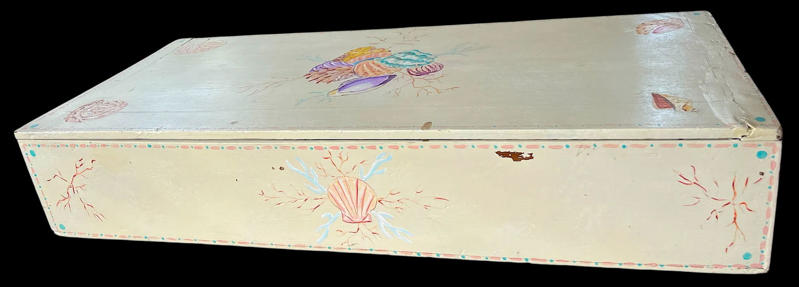 Early 20th Century Hand-Painted Large Seed Box With Seashell and Coral Motif - 2