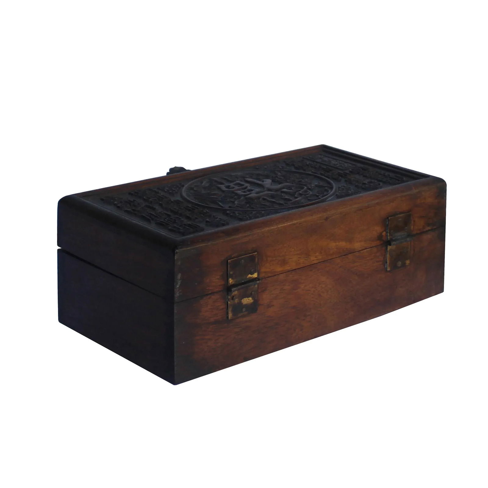 Chinese Brown Relief "Fok" Characters Motif Rectangular Storage Box Chest Ws1049 - 7