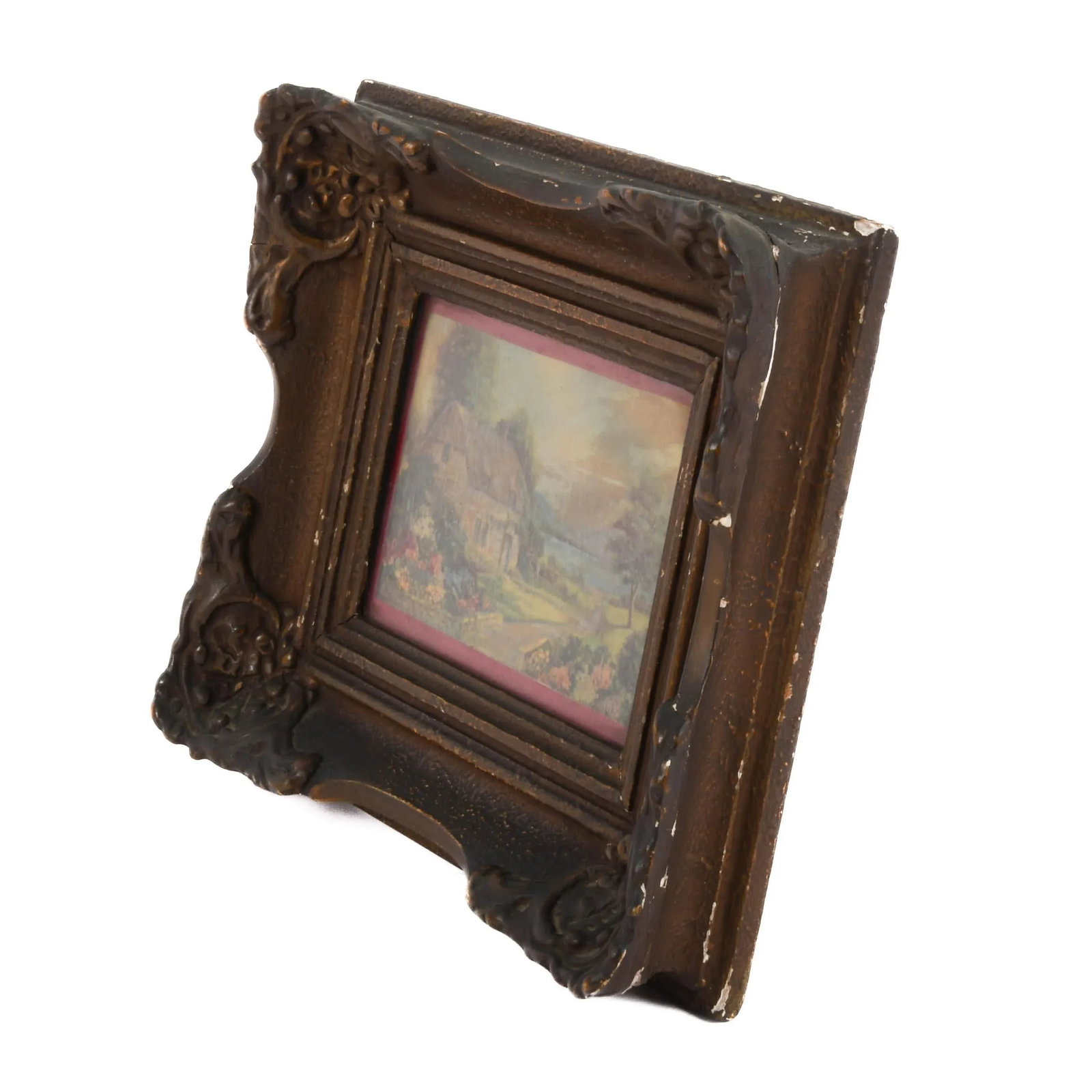 Victorian Ornate Walnut Frame and Print With Leather Banding - 5