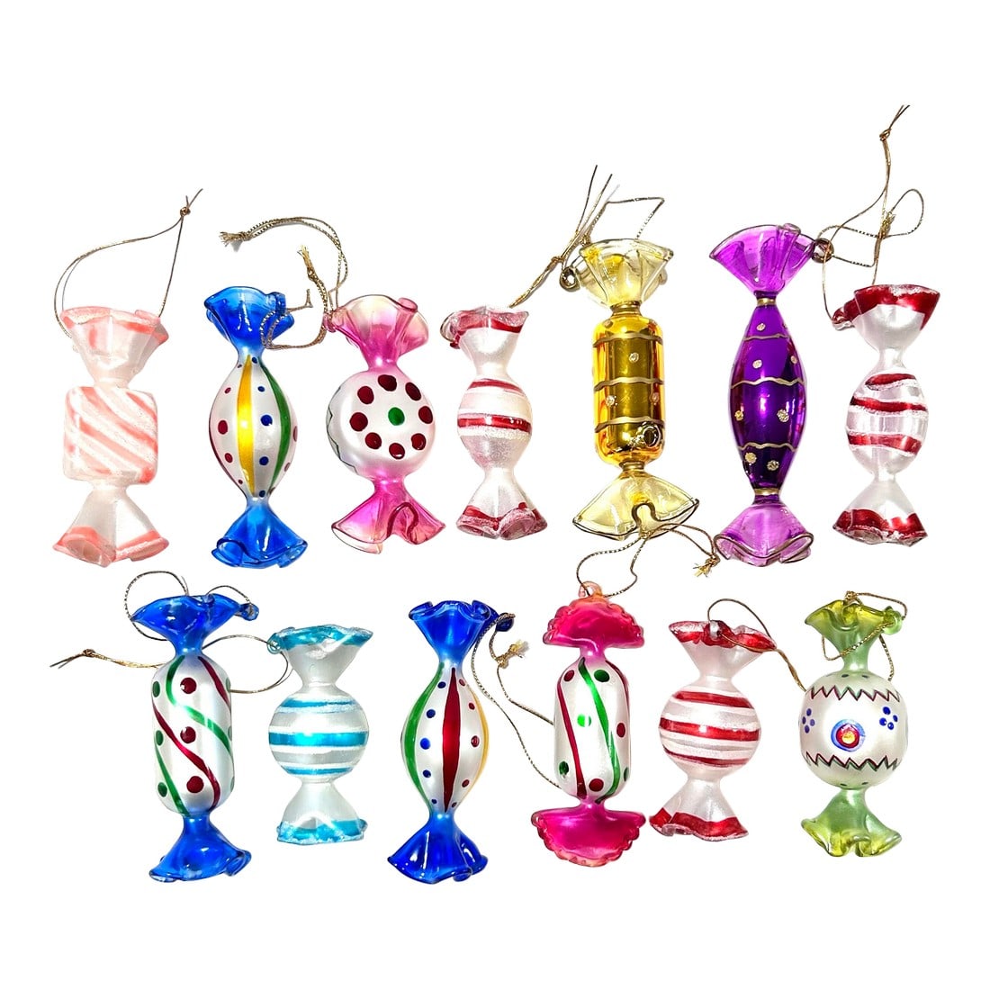 Vintage Hand Blown Glass Candy Christmas Ornaments - A Set of 13 (1 of 12)