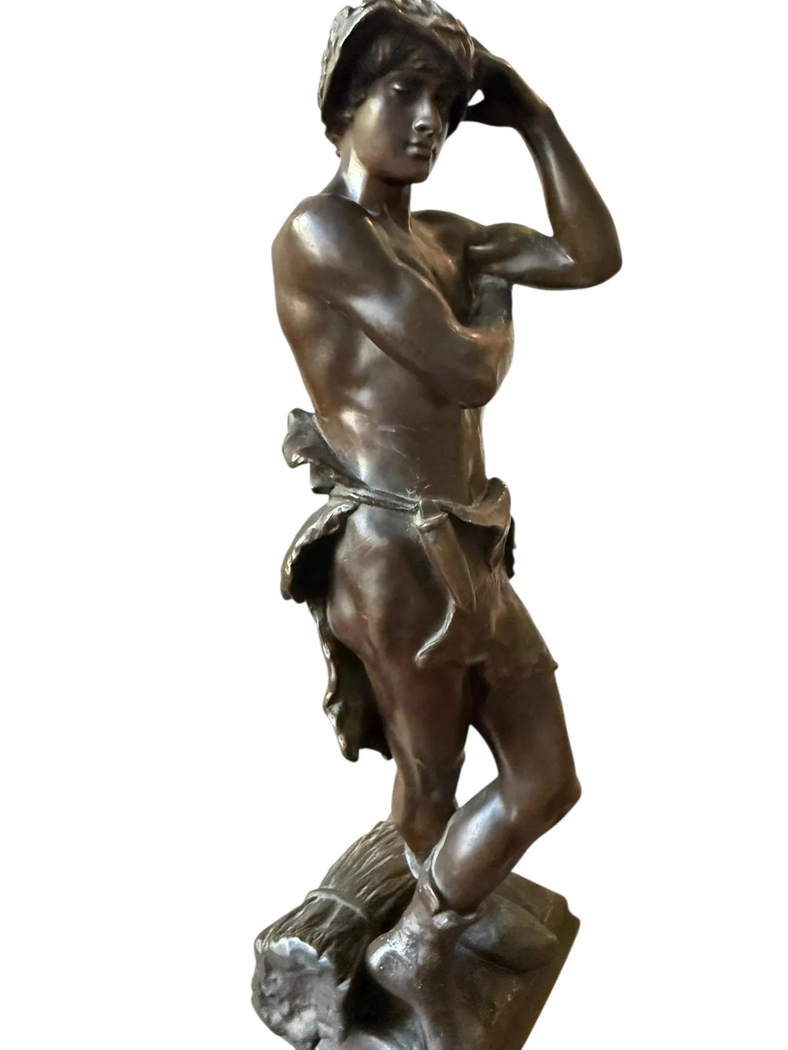 Bronze Sculpture by Eugene Marioton. Signed, Stamped and Numbered. Young Male Farmer - 4