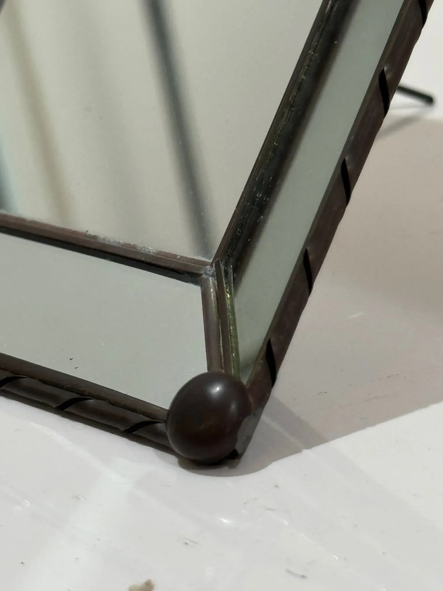 Vintage Beveled Mirror Picture Frame With Braided Metal Edge – 7.5" X 6" - 3